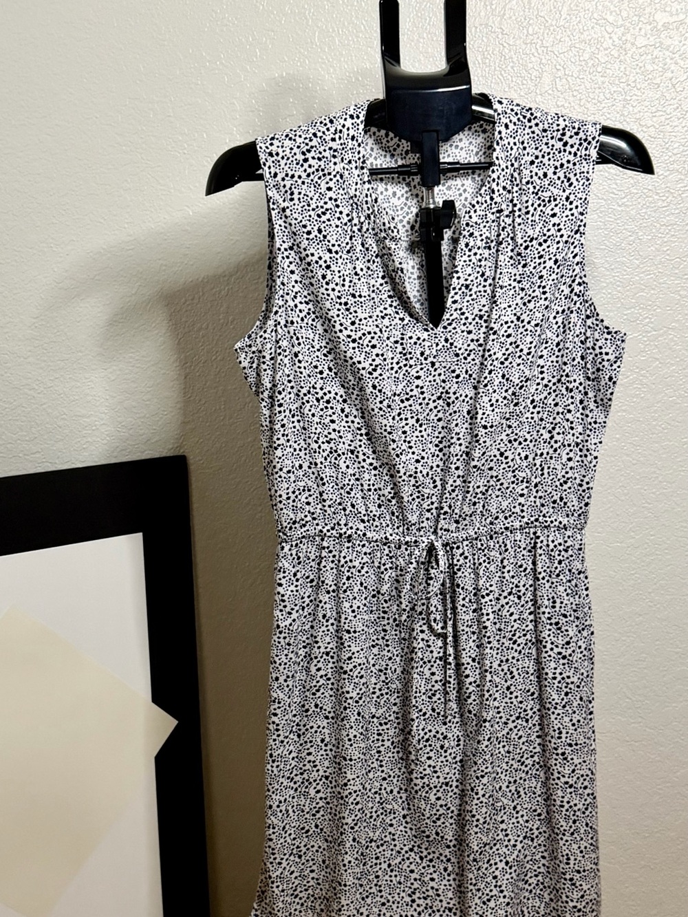 Gap Black White Micro Floral Tie-Waist Shirt Dress M